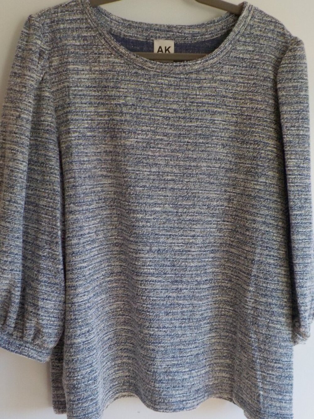 Anne Klein Blouse Top - Size 2X - Blue/White/Gold Shimmer - 3/4 sleeve (826)